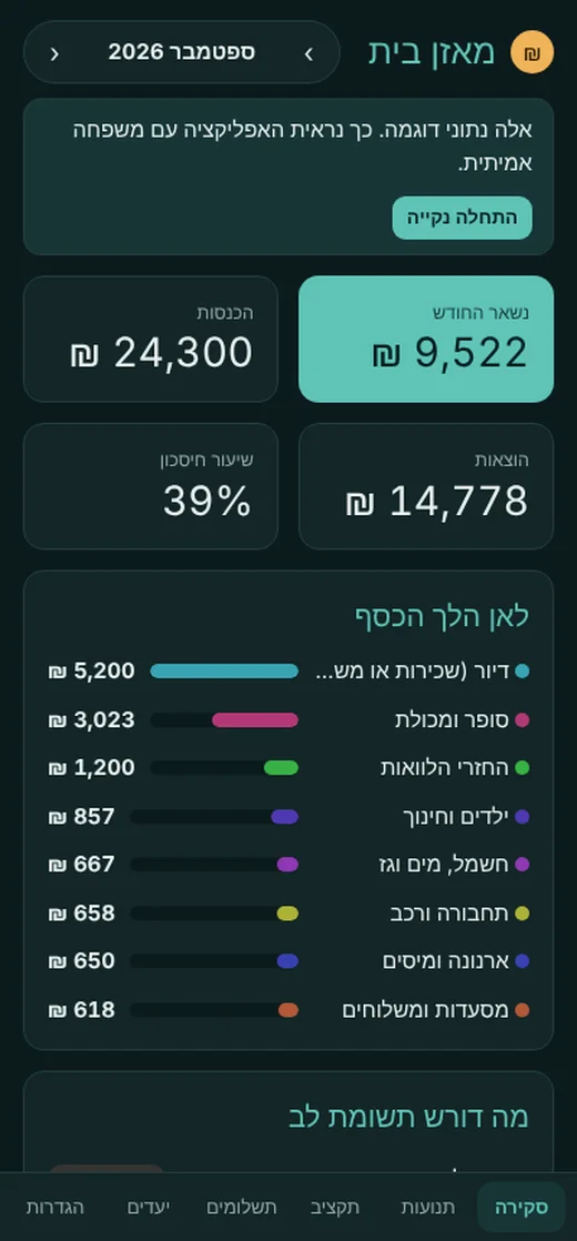 אפליקציית התקציב המשפחתי בטלפון